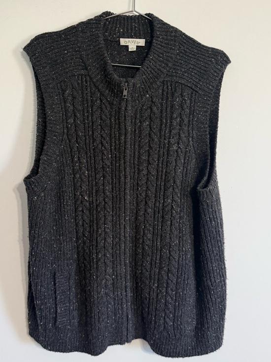 Orvis Men’s XL Wool Cashmere Full Zip Cable Knit Sweater Vest Donegal Gray - Picture 2 of 10